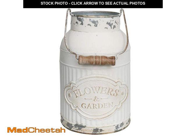 Lot 74-12315580 - Yoillione Milk Jug, Farmhouse Vase, Decor with Handle - White Metal Vase for Artificial Flowers - US...