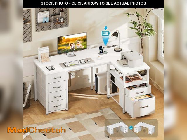 Lot 74-13780604 - Casacomoda 55 inch Computer Desk with 5 Drawers and File Cabinet for Storage, Office Desk with Stora...