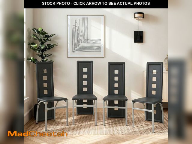Lot 74-13043643 - Karl home Modern Hollow Dining Chair Set of 4, Black Dining Chairs with PVC Backrest &amp; Leather C...