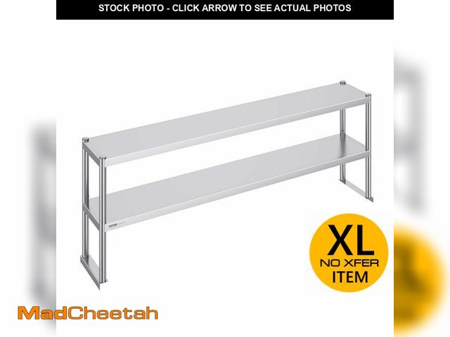 Lot 74-12569351 - VEVOR Double Tier Stainless Steel Overshelf, 12 x 72 Inch Double Deck Height Adjustable Prep Work Ta...