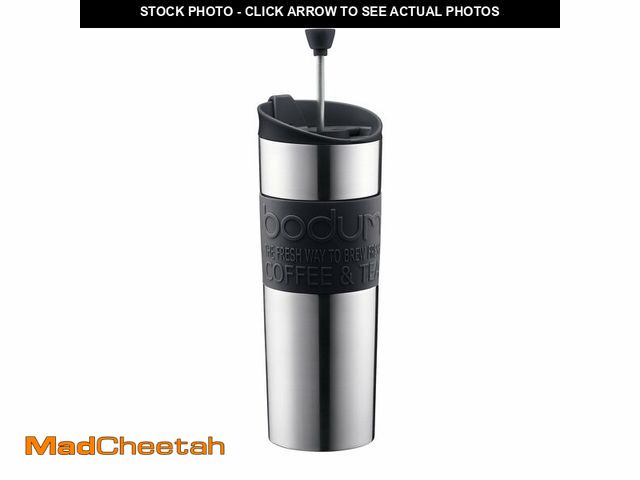 Lot 74-14378705 - Bodum Travel Press, Vacuum Insulated, Stainless Steel Portable Coffee Maker and Tea Press, 15oz, Bla...