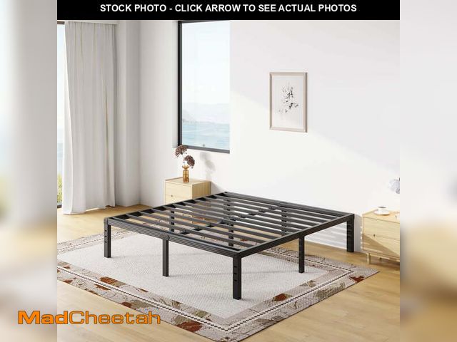 Lot 74-13061373 - COMASACH 18 inch King Bed Frame, Easy Assembly, Heavy Duty Metal Platform, Noise Free, Black - UNUSE...
