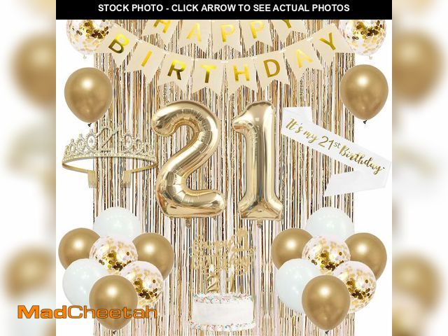 Lot 74-14303184 - Trgowaul 21st Birthday Decorations for her, Champagne Gold Happy 21st Birthday Supplies for Girls, 2...