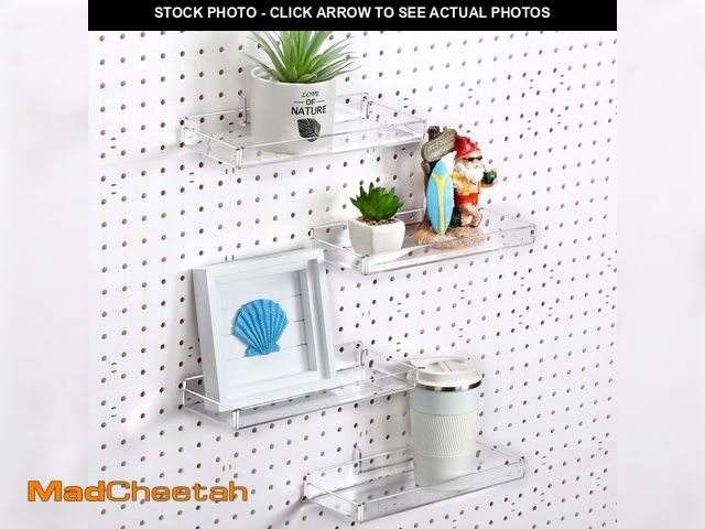 Lot 74-14066020 - Vercraft 4 Set Acrylic Pegboard Shelves with Metal Hooks Pegboard Tray Organizer Accessories Organiz...