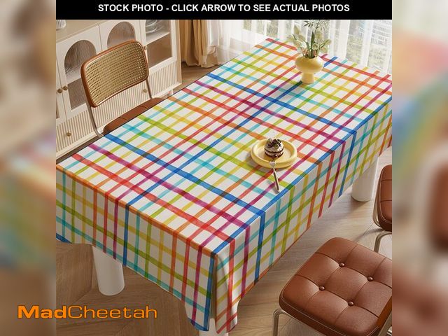 Lot 74-14058923 - EKIB Rainbow Rectangle Plaid Tablecloth 63x87 Inch- Washable, Wrinkle Resistant- Perfect for Parties...