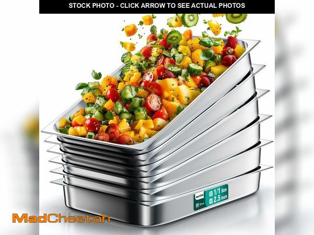 Lot 74-13070184 - WantJoin Steam Table Hotel Pans 1/1 Full Size 2.5 Inch Deep 6 Pack, Stainless Steel Metal Tray Sets ...