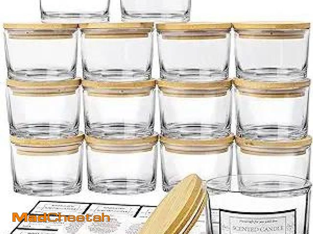 Lot 74-12126584 - CONNOO 15 Pack 4 OZ Clear Glass Candle Jars with Airtight Bamboo Lids for Making Candles, Bulk Small...