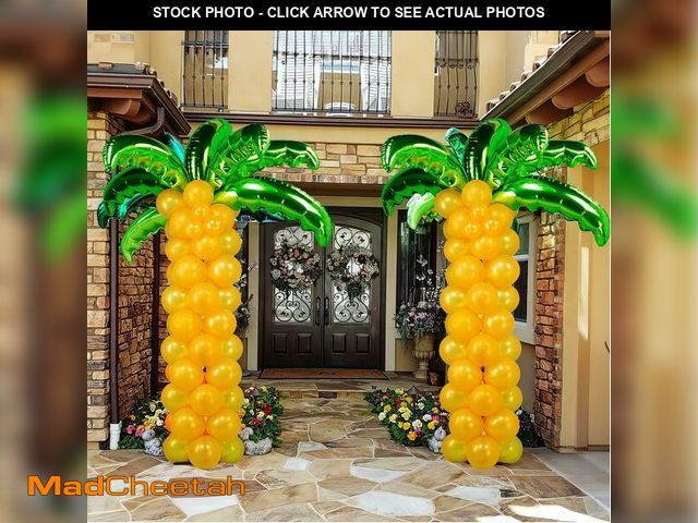 Lot 74-14303196 - Tropical 120+ Palm trees Balloons Coconut Balloon Set 12 Foil Green Coconut trees 102 Pearl Gold Lat...
