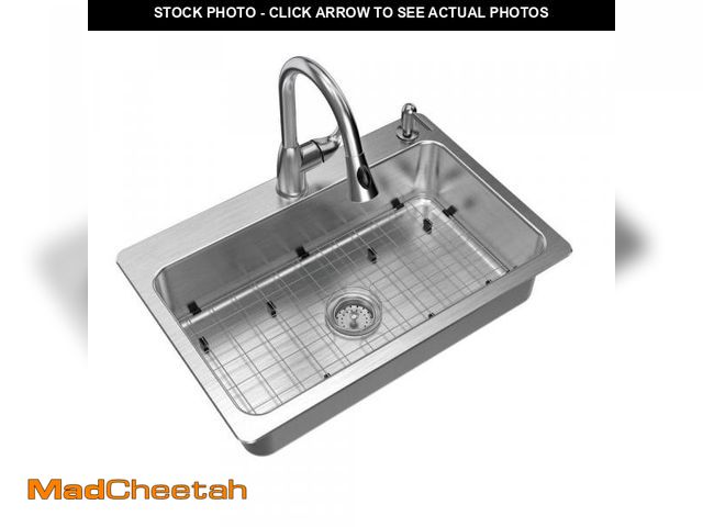 Lot 74-12234672 - Bratten 33 in. Drop-in Single Bowl 18 Gauge Stainless Steel Kitchen Sink with Pull-Down Faucet - UNU...