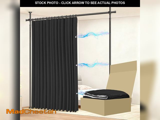 Lot 74-14210068 - JILRON No-Drill Room Divider Curtain Set: Includes 106" W x 84" L Black Curtain &amp; Adjustable Pol...