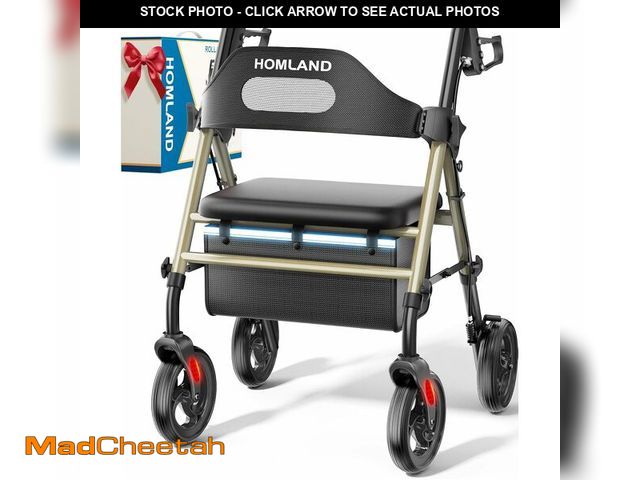 Lot 74-13042137 - HOMLAND Foldable Rollator Walkers with Seat for Seniors, 8'' Big Wheels, 350 lb. Weight Capacity, Ad...