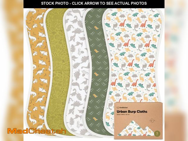Lot 74-14300534 - Organic Burp Cloths Baby Boy &amp; Girl, 5-pack Cotton Burp Rags (Mesozoic) - UNUSED