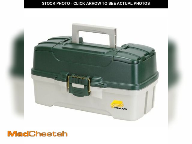 Lot 74-12829139 - Plano 3-Tray Tackle Box with Dual Top Access, Dark Green Metallic/Off White, Premium Tackle Storage ...
