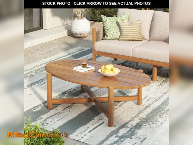 Lot 74-14467670 - CHRISTOPHER KNIGHT HOME Perry Light Teak Finish Oval Solid Wood Patio Outdoor Coffee Table with Slat...