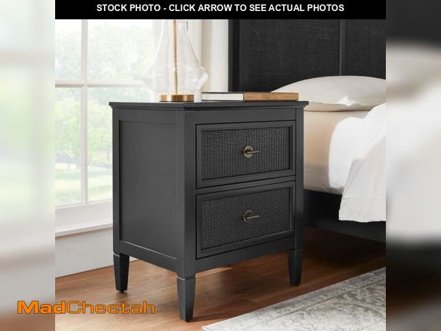 Lot 74-12470902 - Home Decorators Collection Marsden Black 2-Drawer Cane Nightstand - UNUSED