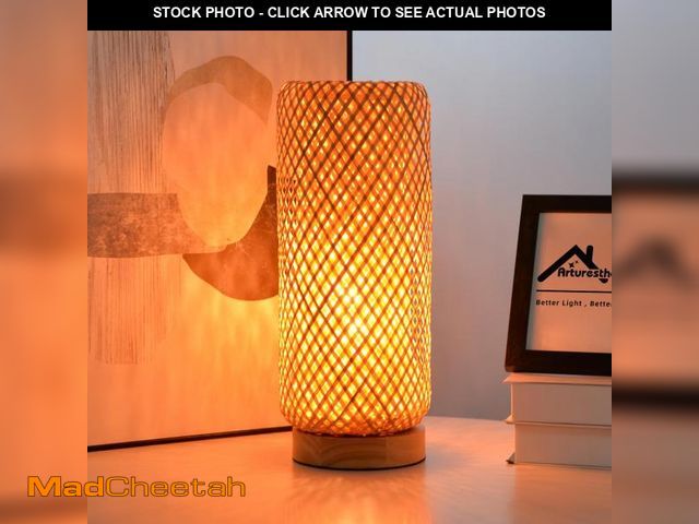Lot 74-12303504 - Arturesthome Bamboo Table Lamps with Shade, Rustic Farmhouse Boho Coastal Desk Lamp Night Light for ...