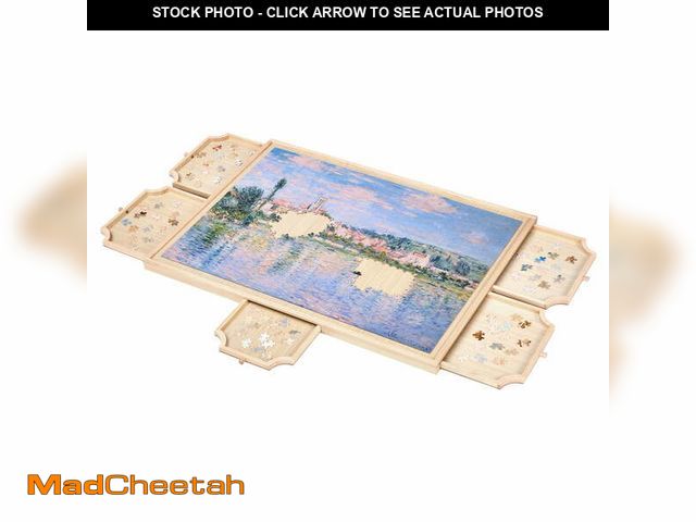 Lot 74-13059853 - KFFKFF 1000-Piece Rotating Puzzle Board with 5 Storage Drawers and Protective Cover, 29x21 in Portab...