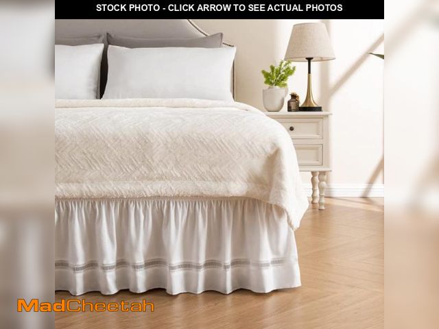 Lot 74-12439586 - MIYE Wrap Around Ruffled Lace Bed Skirt, Elastic Dust Ruffle with Adjustable Belts, Easy to Put On, ...