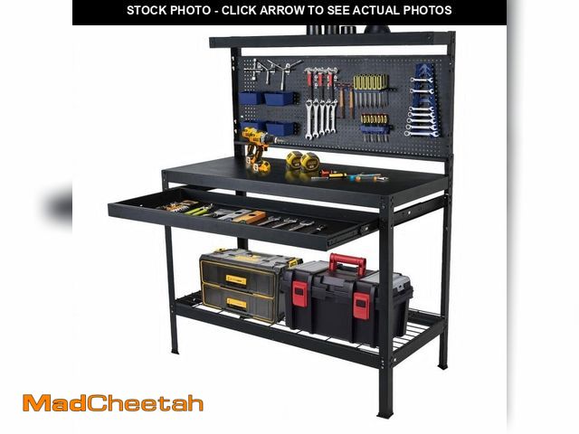 Lot 74-12594421 - Huluwat 48 in. W x 22 in. D 1-Drawer Boltless Design Heavy Duty Steel Black Workbench Table with Met...