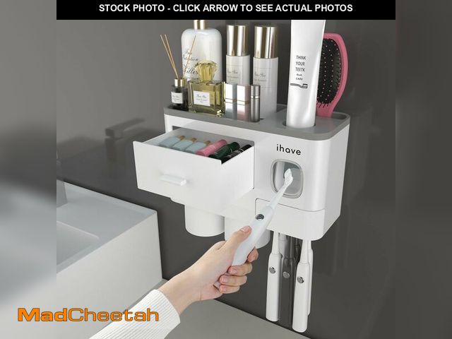 Lot 74-12701949 - iHave Toothbrush Holders for Bathrooms, 2 Cups Toothbrush Holder Wall Mounted with Toothpaste Dispen...