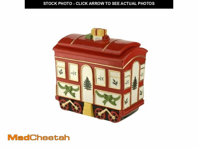 Lot 74-12705966 - Spode Christmas Tree Cookie Jar with Lid, 8.5" Ceramic Holiday Train Car Dish for Cookies, Candy, Nu...
