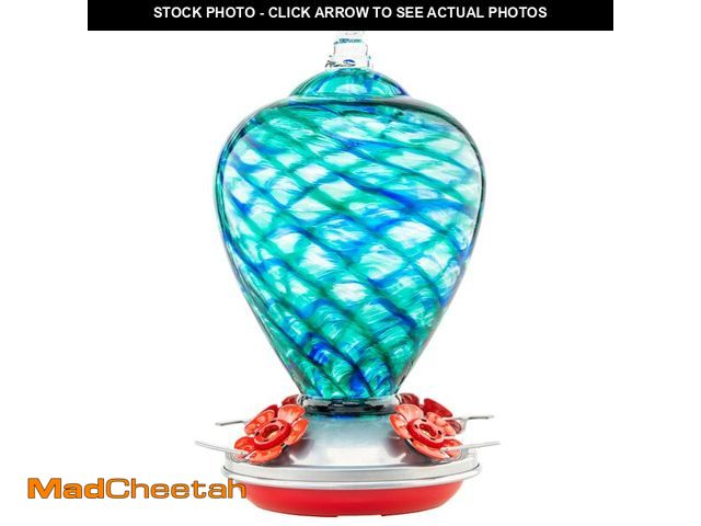 Lot 74-13545038 - LaElvish Garden Hummingbird Feeders, 34OZ Hand Blown Glass Hummingbird Feeder for Outdoors Hanging w...