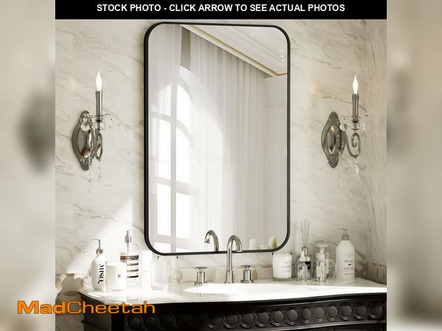 Lot 74-13835560 - BEAUTYPEAK 24" x 36" Rectangular Aluminum Alloy Frame Wall Mounted Bathroom Mirror with Rounded Corn...