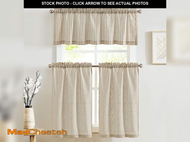 Lot 74-12604162 - jinchan Striped Kitchen Curtains and Valance Set 24 Inch Tier Curtains Small Drapes Pinstripe for Ca...