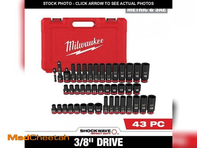 Lot 74-12390848 - Milwaukee SHOCKWAVE 3/8 in. Drive SAE and Metric 6 Point Impact Socket Set (43-Piece) 49-66-7009 - U...