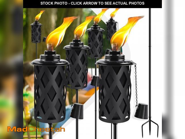 Lot 74-12215570 - FALBAWR Citronella Torches for Outside Set of 6, 16 Oz Outdoor Torches with 3-Prong Grounded Stake, ...