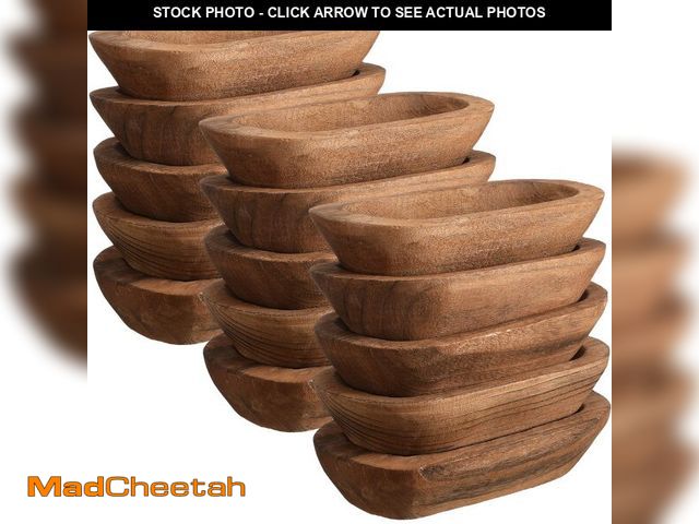 Lot 74-13566118 - Amyhill 15 Pcs Wood Dough Bowl Bulk- 9.5 Inch Rustic Vintage Hand Carved Paulownia Wooden Candles De...