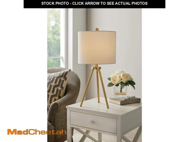 Lot 74-12557377 - Hampton Bay Quinby 22 in. Gold Tripod Table Lamp with White Fabric Shade - UNUSED