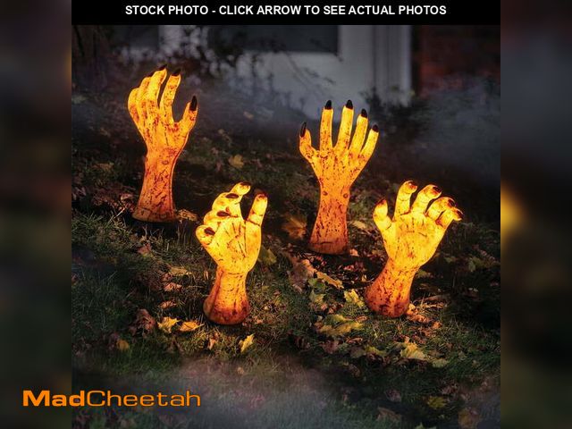 Lot 74-12688072 - Member's Mark Zombie Hand Stake Lights, Set of 4(LIGHTS DO NOT WORK)  - USED