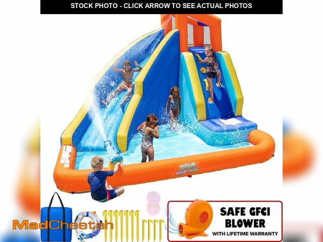 Lot 74-14311194 - Sportspower Big Wave II Inflatable Water Slide with Climbing Wall &amp; Splash Pool, Kids Backyard W...