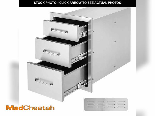 Lot 74-14246405 - SKYSHALO Outdoor Kitchen Drawers 14 in. W x 20.3 in. H x 23 in. D Flush Mount Triple BBQ Drawers Sta...
