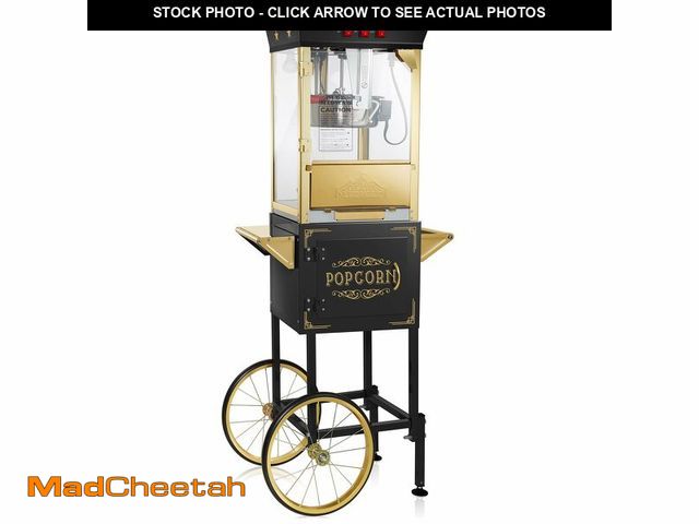 Lot 74-14283309 - Olde Midway Movie Theater-Style Popcorn Machine Maker with Cart and 10-Ounce Kettle - Black, Vintage...