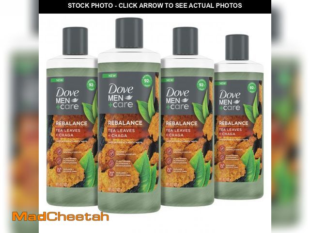Lot 74-12346024 - DOVE MEN + CARE Rebalance Body Wash Tea Leaves and Chaga 4 Count With Vitamin and Mineral Complex Mo...