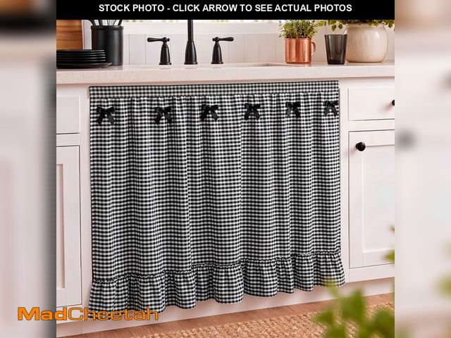 Lot 74-14432958 - Tudomro Black Gingham Sink Skirt for Bathroom 56" x 28" Ruffle Cabinet Curtain Black and White Check...