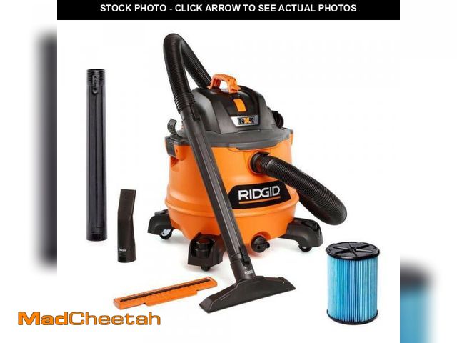 Lot 74-12390887 - RIDGID 14 Gal. 6.0 Peak HP NXT Shop Vacuum Wet Dry Vac with Fine Dust Filter, Locking Hose, Wands an...