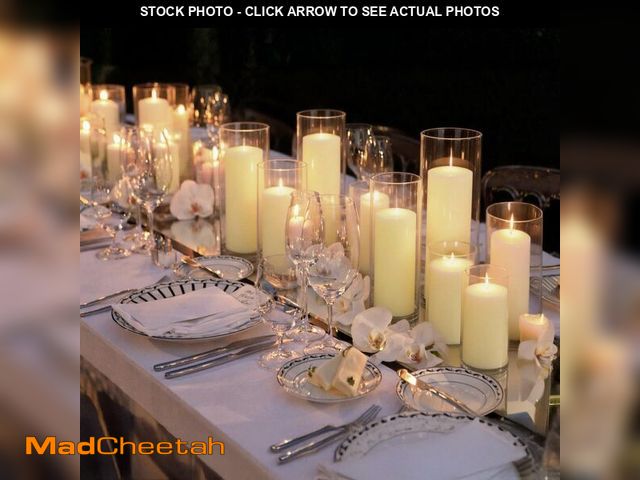 Lot 74-14386421 - Veiuwa 12-Pack Ivory Pillar Candles (2''X3,4,6) &amp; 12-Pack Glass Cylinder Vases(2.6''X5,6,8),Hurr...