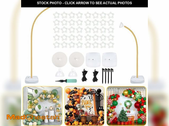 Lot 74-14423031 - AerWo Balloon Arch Kit 9.35FT &amp; 6FT, Free Bending Half Balloon Arch Stand with Base, Floor Gold ...