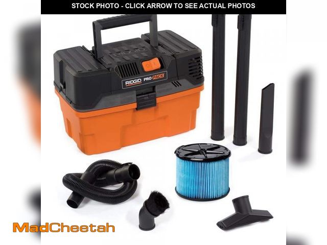 Lot 74-12463112 - RIDGID 4.5 Gal. 5.0 Peak HP ProPack Shop Vacuum Wet Dry Vac with Fine Dust Filter, Expandable Hose a...