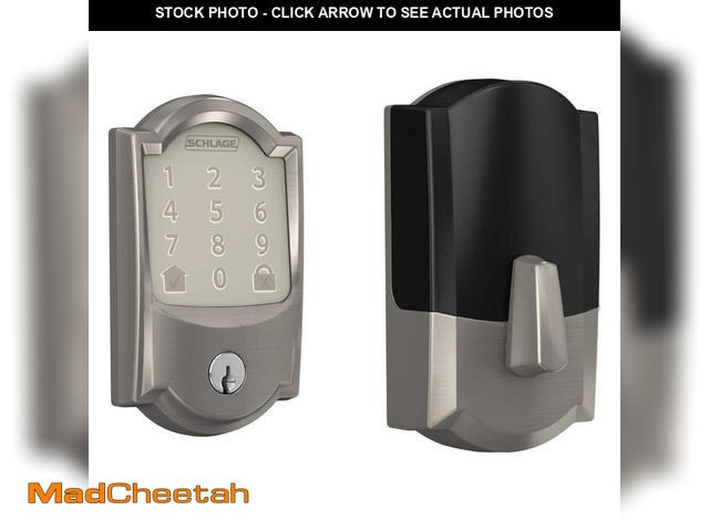 Lot 74-14083472 - Schlage Camelot Satin Nickel Encode Wifi Electronic Touchscreen Door Deadbolt Alarmed Lock - UNUSED