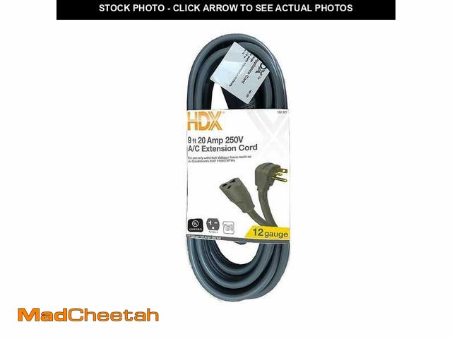 Lot 74-14374255 - HDX 9 ft. 12/3 20 Amp 250-Volt Air Conditioner Extension Cord, Grey - UNUSED
