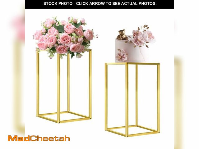Lot 74-14386096 - TUSPEU Cylinder Stands for Parties &amp; Plants,2pcs Gold Square Wedding Flower Pedestal Stands for ...