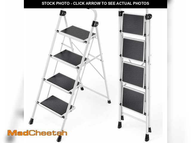 Lot 74-13778183 - edx 4-Step Folding Step Stool for Adults - 330 Lbs Capacity, Sturdy Steel Frame, Wide Non-Slip Pedal...