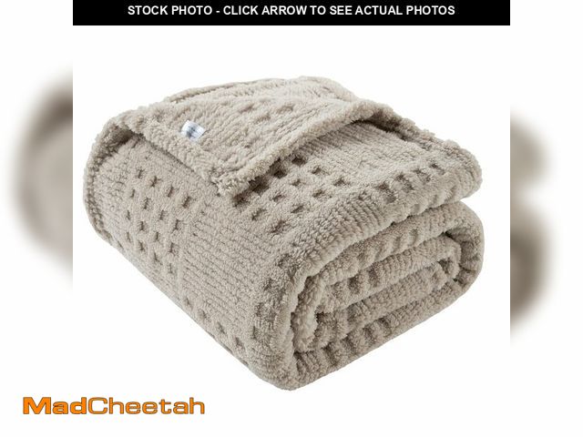 Lot 74-14056258 - 90x90 Inch Brown Waffle Queen Blanket - Soft &amp; Fluffy Fleece, Neutral Tan Color, Cute &amp; Aest...