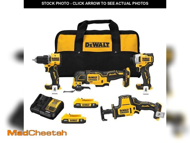 Lot 74-12581552 - DEWALT ATOMIC 20-Volt Lithium-Ion Cordless Brushless Combo Kit (4-Tool) with (2) 2.0Ah Batteries, Ch...