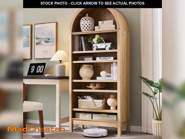 Lot 74-12139902 - SinCiDo Tall Arched Bookshelf, 7-Tier Open Shelf Bookcase, Medium Density Fiberboard  13.75" D x 29....