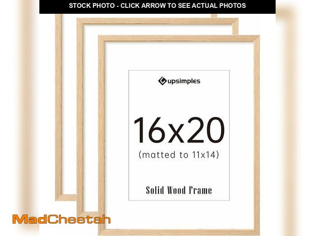 Lot 74-13583566 - upsimples 16x20 Frames Set of 3, Natural Solid Wooden Picture Frames, Display 11x14 with Mat or 16 x...